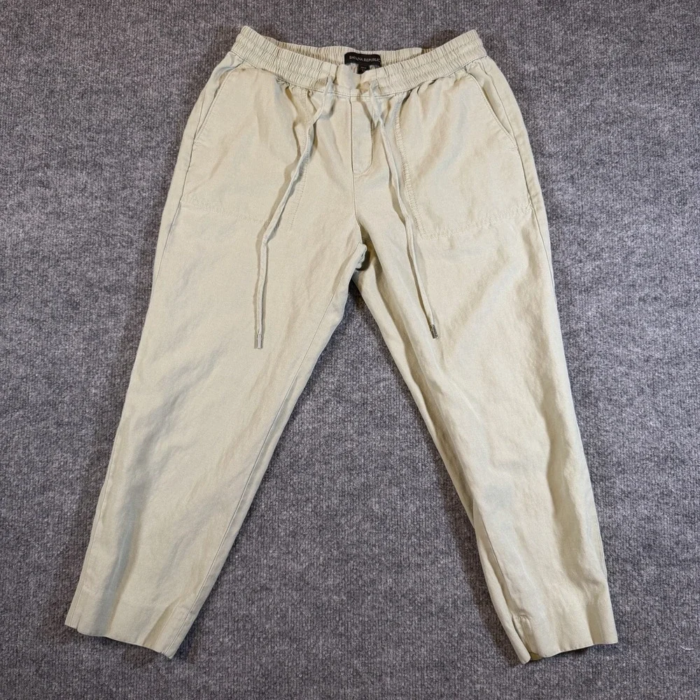 Banana‎ Republic Women's Linen Blend Pants Green Size XS Stretch Waist